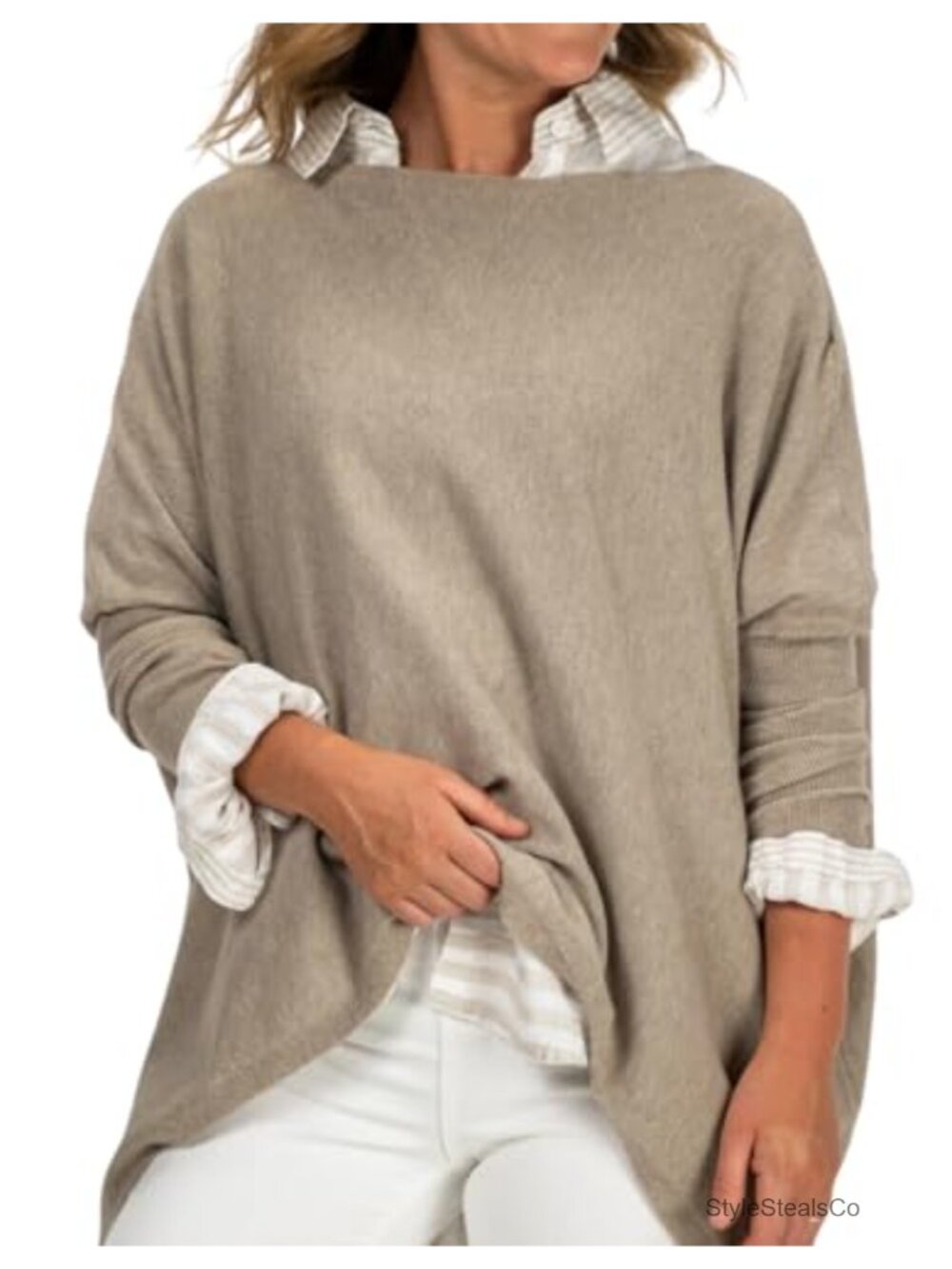Women's Cotton Knit Tunic Sweater Boat Neck Long Sleeve Relaxed Fit